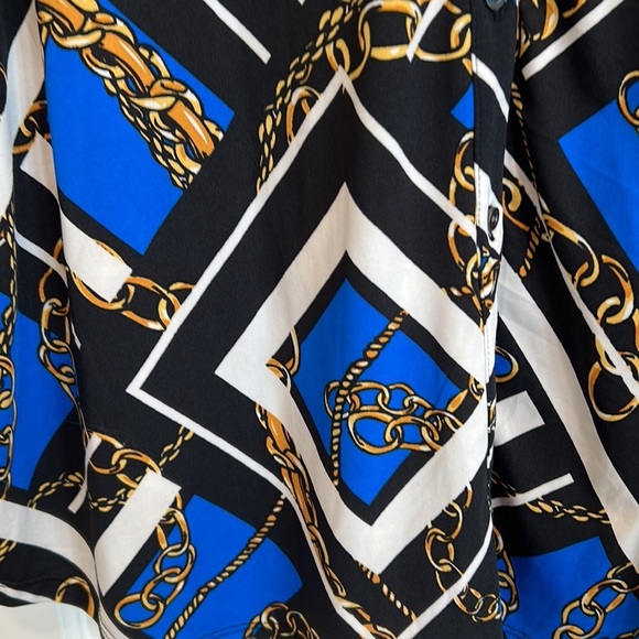 Ups & Downs Plus NWT Royal Blue Tunic Chain Print Blouse Jersey Fabric sz.3X NWT - Picture 2 of 8